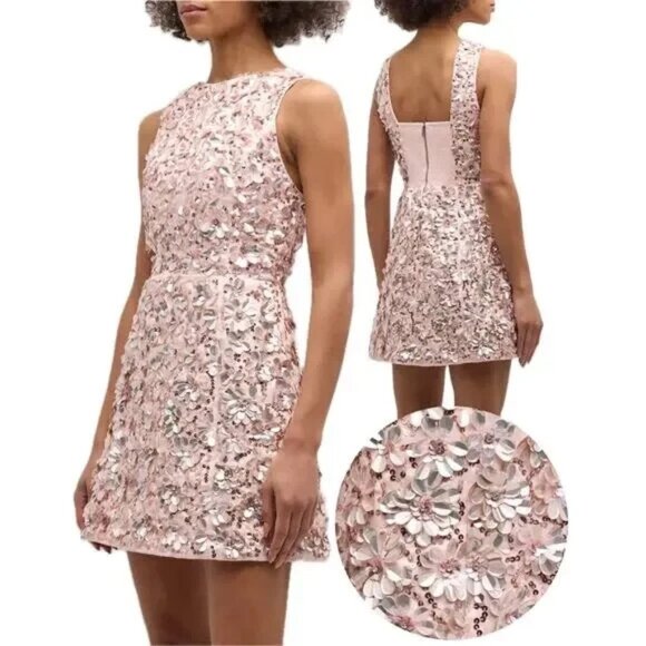 ALICE AND OLIVIA Lindsey ROSE GOLD 3D Embellished MINI DRESS 8 NWT - Picture 7 of 16